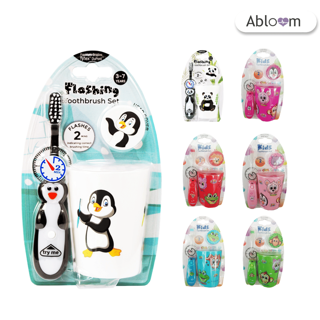 แปรงสีฟันเด็กไฟกระพริบพร้อมแก้วน้ำ ABLOOM 0080040001014 คละสี_0